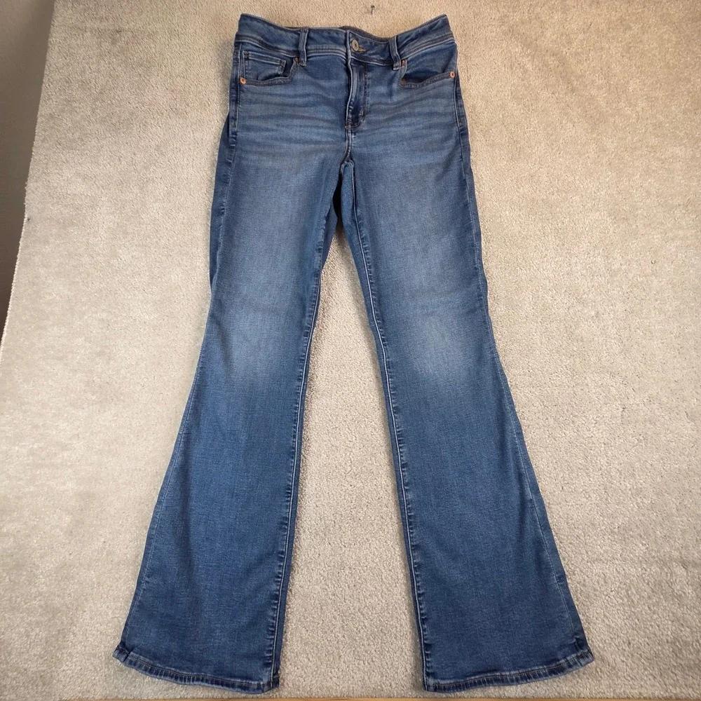 American Eagle Kick Boot Next Level Stretch Jeans Medium Wash Blue Womens 10 Reg